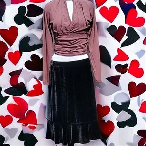 Carmen Marc Valvo black velvet midi Skirt sz 12
